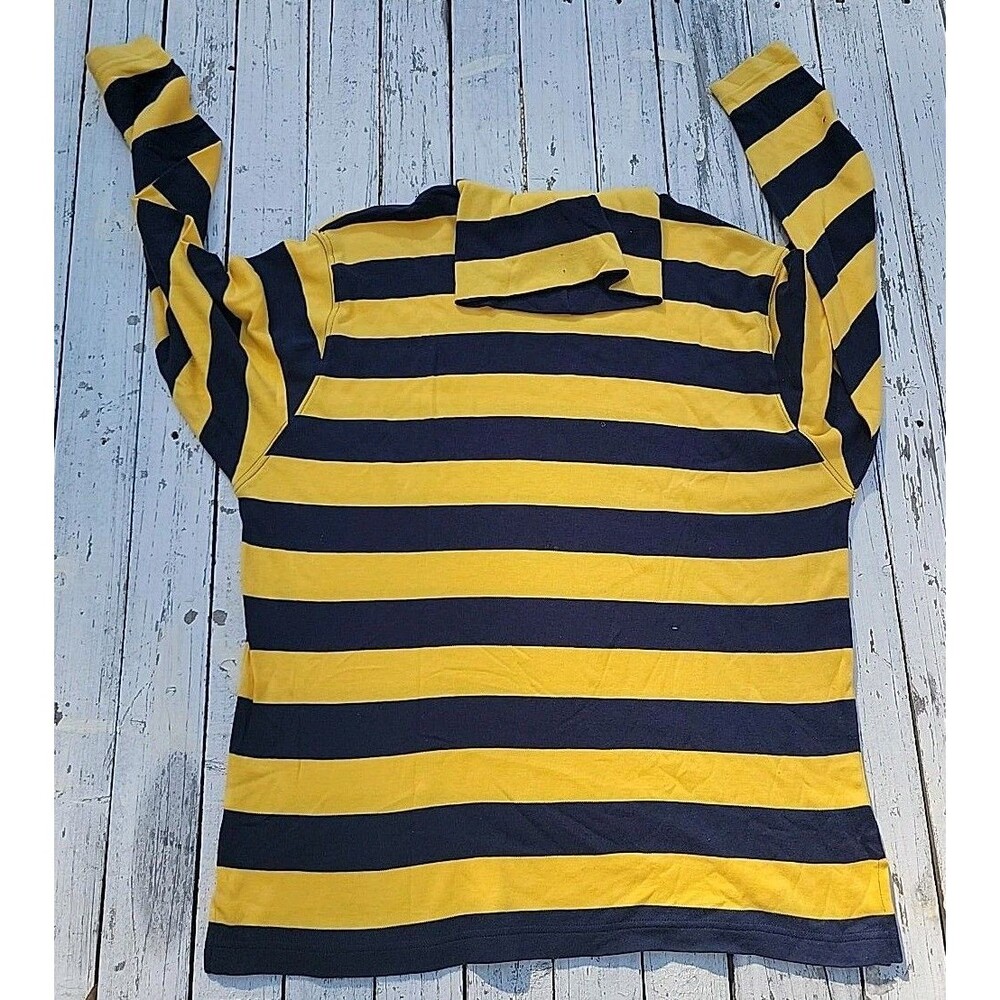 Lizsport Womens Yellow Navy Stripe Long Sleeve Polo Shirt 100% Cotton